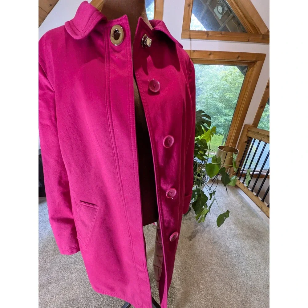 Coach Magenta Pink Turnlock Trench Coat Tattersall Lining Jacket Size L